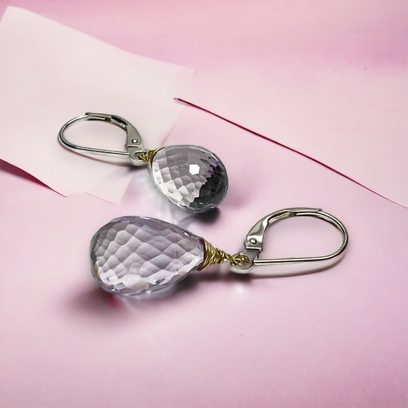 Handcrafted Natural Rose de France Amethyst Earrings 14K White Gold, NEW - Picture 4 of 9
